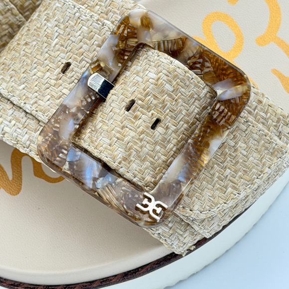 Sam Edelman Women's Sandals 7 1/2 Raffia Buckle Slides Beige Platform Shoes - Picture 5 of 6